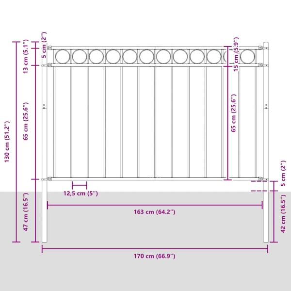 Zaunpaneele mit Kreis Grau Stahl 1,7 x 0,8 m Robust Zaunpanel