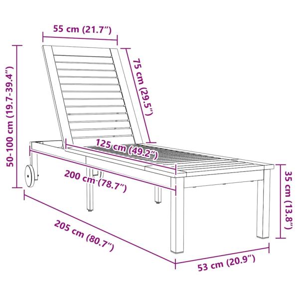 Sonnenliege Massivholz Akazienholz mit Metallrahmen Standard