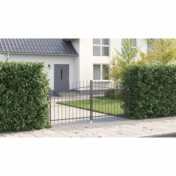 Gartentor mit Spitzdach Doppelschwing Grau 150x300 cm Stahl