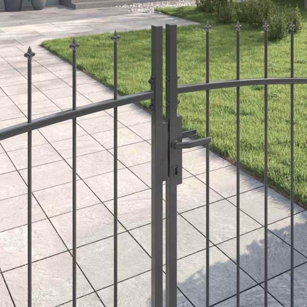 Gartentor mit Spear Top Doppelt schwenkbar Grau 100x400 cm Stahl