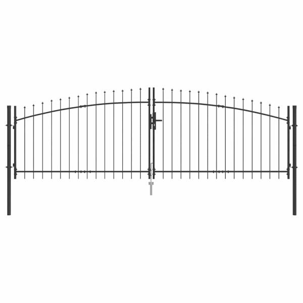 Gartentor mit Spear Top Doppelschwing Grau 125x400 cm Stahl
