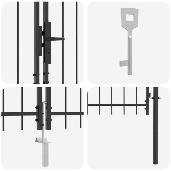 Gartentor mit Spear Top Doppelschwing Grau 125x400 cm Stahl