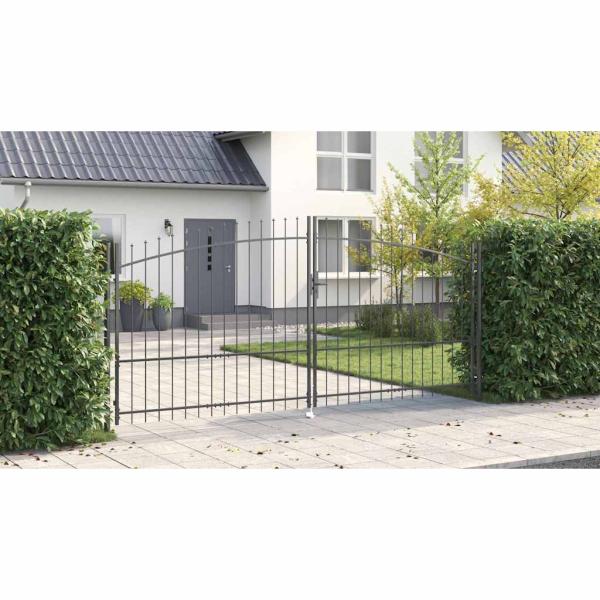 Gartentor mit Spear Top Doppelt schwenkbar Grau 175x400 cm Stahl