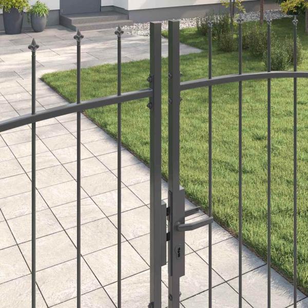 Gartentor mit Spear Top Doppelt schwenkbar Grau 175x400 cm Stahl