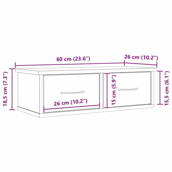 Wandmontiertes Schubladenregal Schwarz Eiche 60x26x18,5cm Holzwerkstoff