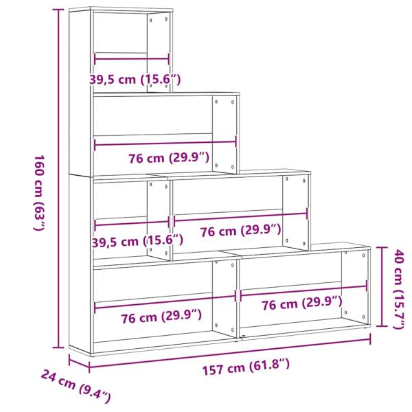 Bücherregal/Raumteiler Schwarz Eiche 155x24x160cm Holzwerkstoff