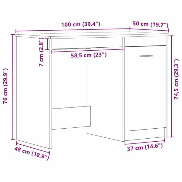 Schreibtisch Schwarz Eiche 100x50x76 cm Holzwerkstoff