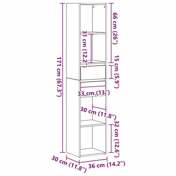 Bücherregal Modular Schwarz Eiche 36x30x171 cm Holzwerkstoff