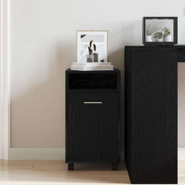 Sideboard mit Rollen aus schwarzem Eichenholz 33x38x60 cm aus Holzwerkstoff