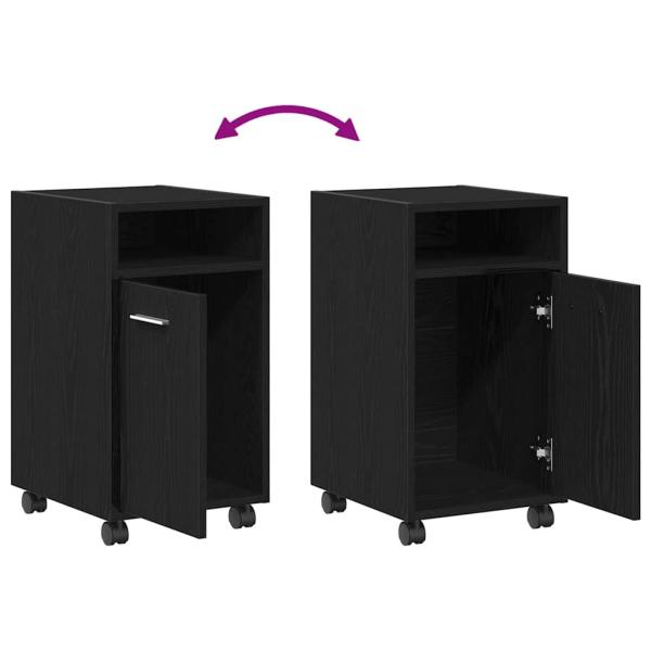Sideboard mit Rollen aus schwarzem Eichenholz 33x38x60 cm aus Holzwerkstoff