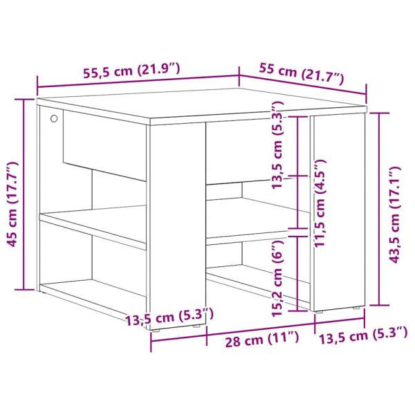 Schwarzer Eichen-Couchtisch 55,5x55x45 cm aus Holzwerkstoff