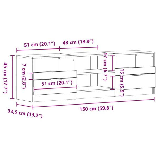 TV-Schrank Schwarz Eiche 150x33,5x45 cm Werkstoff