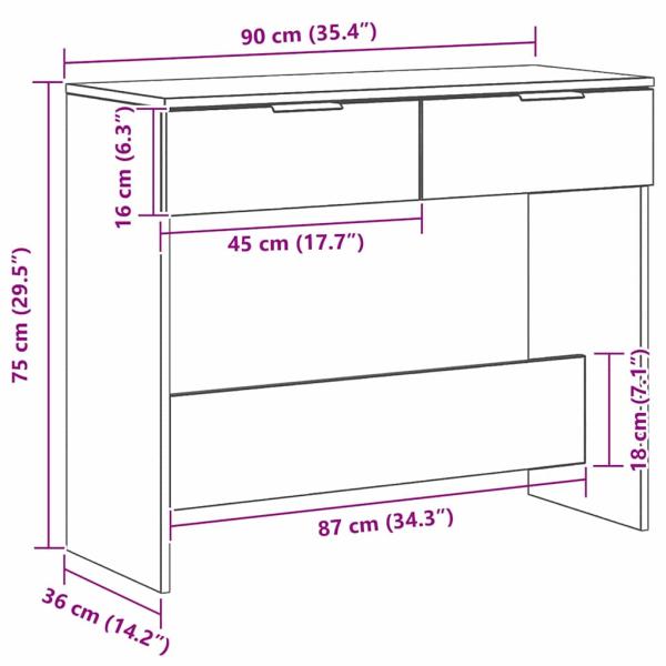 Konsolentisch Schwarz Eiche 90x36x75 cm aus Holzwerkstoff