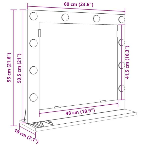 Kosmetikspiegel Grau Sonoma Holz und Glas 60 x 55 x 18 cm