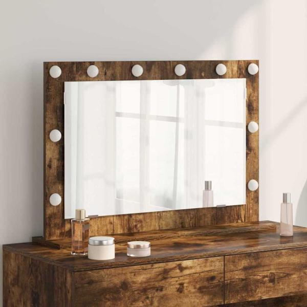 ARDEBO.de - Kosmetikspiegel Geräucherte Eiche Holz und Glas 80 x 55 x 18 cm