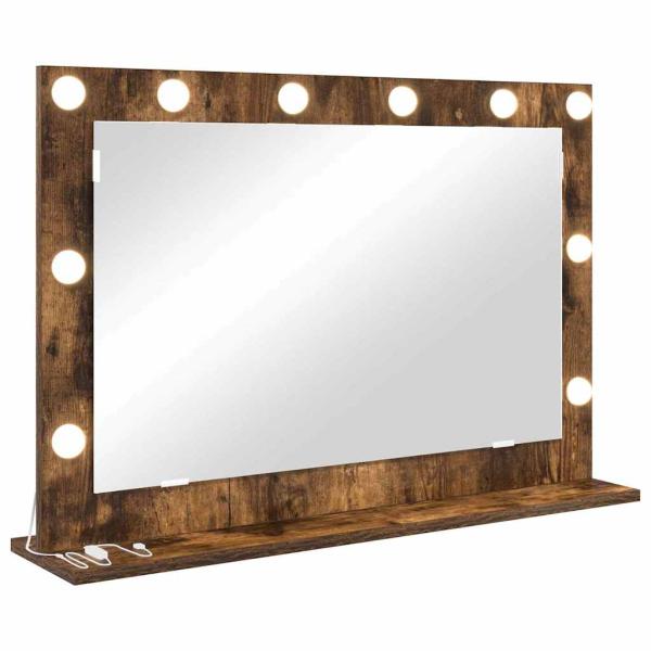 Kosmetikspiegel Geräucherte Eiche Holz und Glas 80 x 55 x 18 cm