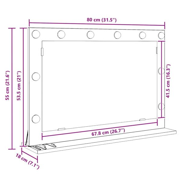 Kosmetikspiegel Geräucherte Eiche Holz und Glas 80 x 55 x 18 cm