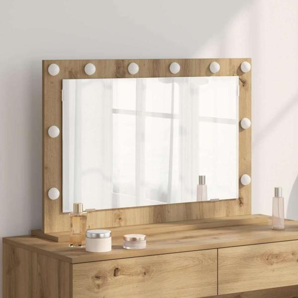 ARDEBO.de - Kosmetikspiegel Artisan Eiche, Weiß Holz, Metall, Glas Mittel