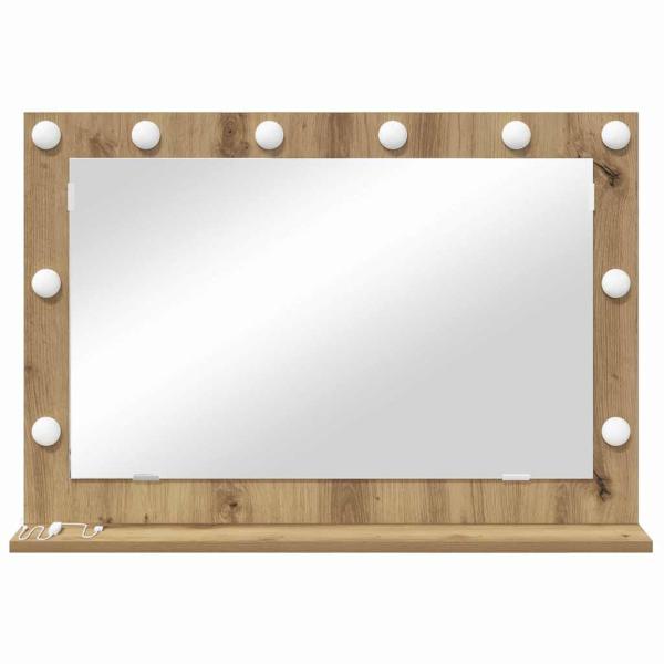 Kosmetikspiegel Artisan Eiche, Weiß Holz, Metall, Glas Mittel