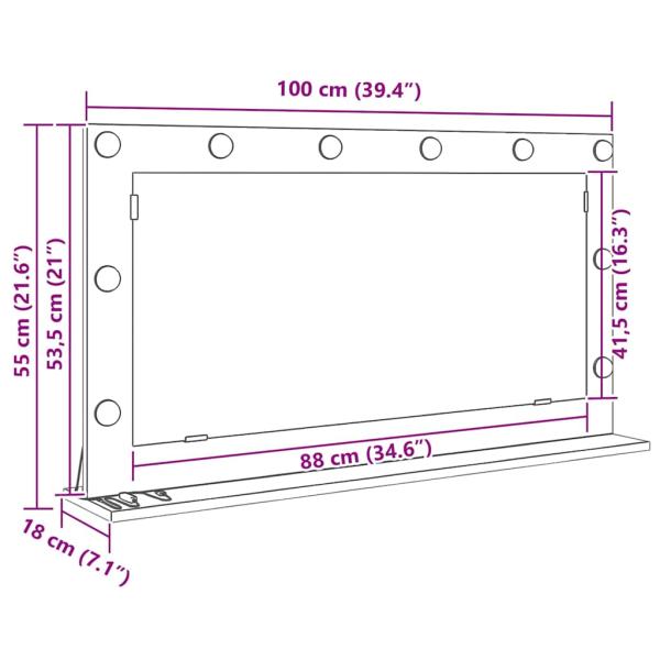 Schminkspiegel Geräucherte Eiche Holz, Glas 100 x 55 x 18 cm