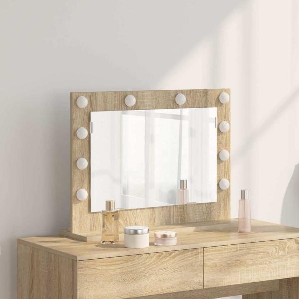 ARDEBO.de - Kosmetikspiegel Sonoma-Eiche Holzwerkstoff, Glas Standard Spiegel