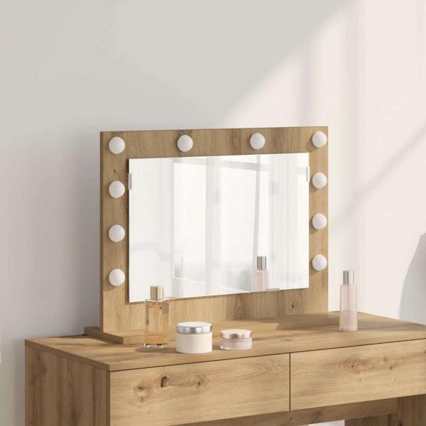 ARDEBO.de - Kosmetikspiegel Handwerkliche Eiche Holzwerkstoff 60 x 45 x 18 cm
