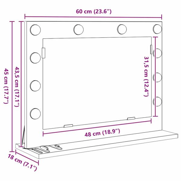 Kosmetikspiegel Handwerkliche Eiche Holzwerkstoff 60 x 45 x 18 cm