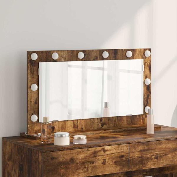 ARDEBO.de - Kosmetikspiegel Rauch-Eiche, Silber Holz, Glas 80 x 45 cm Spiegel