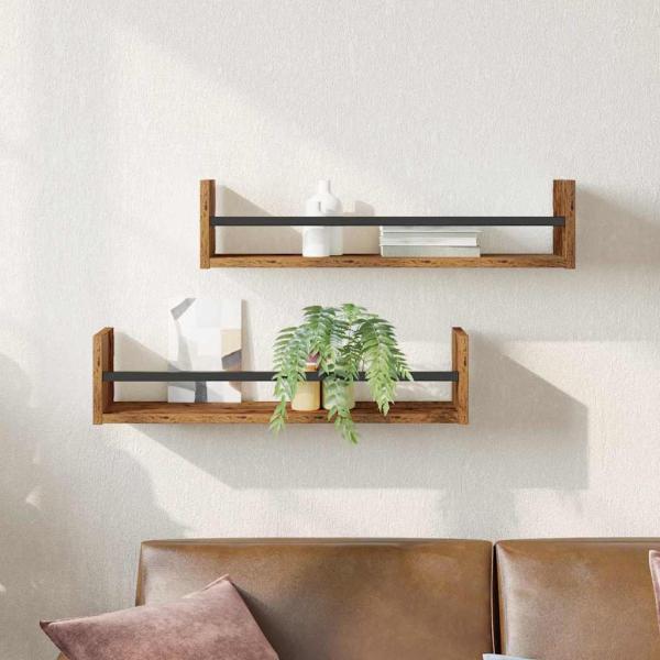 ARDEBO.de - Wandregale Set aus 2 Altes Holz Holz, Metall Wandmontage