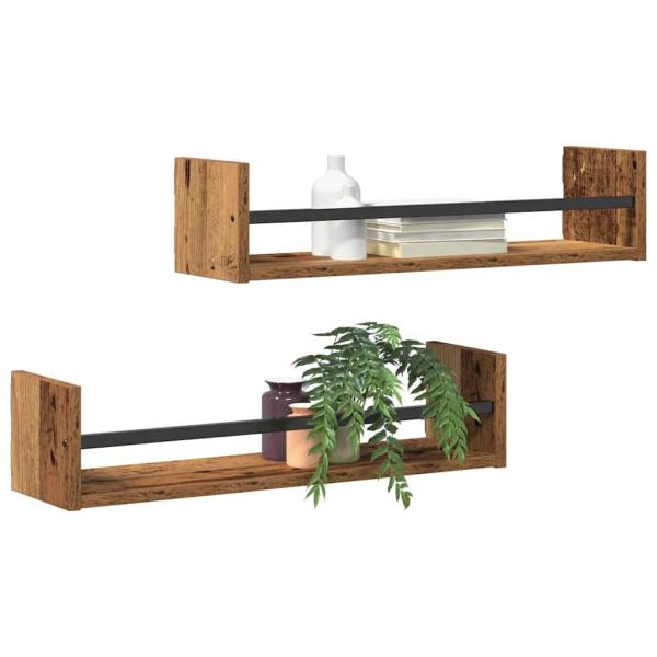 Wandregale Set aus 2 Altes Holz Holz, Metall Wandmontage