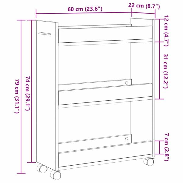 Rollcontainer Schwarze Eiche 60x22x79 cm Holzwerkstoff