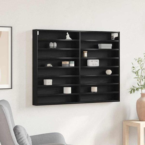 ARDEBO.de - Vitrine Schrank Schwarz Eiche 100x8,5x75 cm Holzwerkstoff