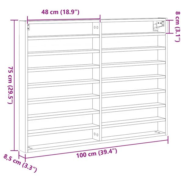 Vitrine Wandhalterung Schwarz Eichen-Optik 100 x 8,5 x 75 cm