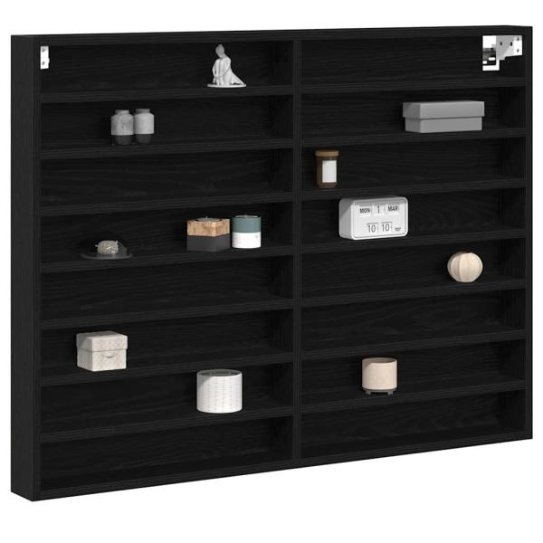 Vitrine Schrank Schwarz Eiche 100x8,5x75 cm Holzwerkstoff