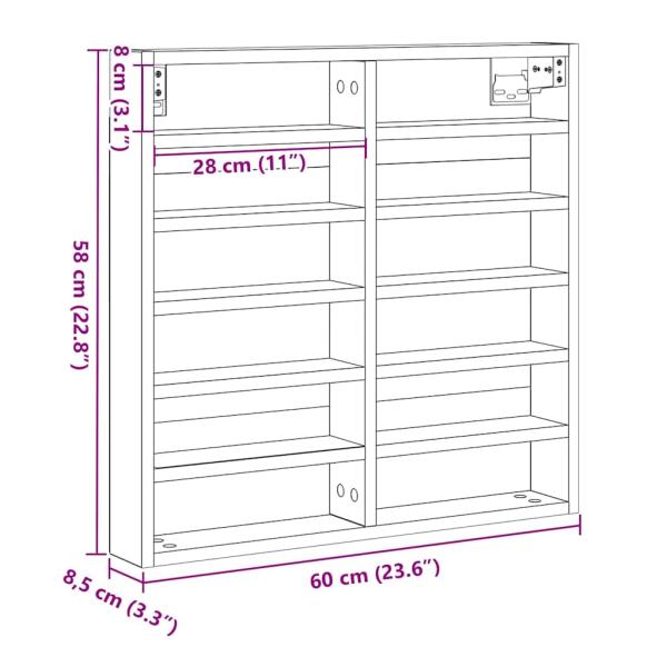 Vitrine Schrank Schwarz Eiche 60x8,5x58 cm Holzwerkstoff