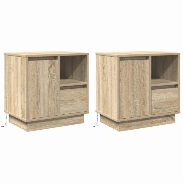 Nachttische mit LED 2 Stück Sonoma Eiche 50x34,5x50 cm