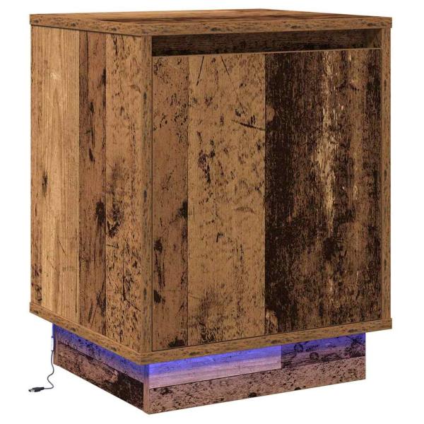 Nachttisch mit LED-Lichtern Altes Holz 39x34,5x50 cm