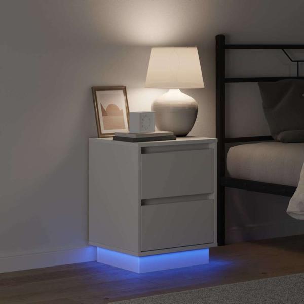 Nachttisch mit LED-Lichtern Weiß 39x34,5x50 cm