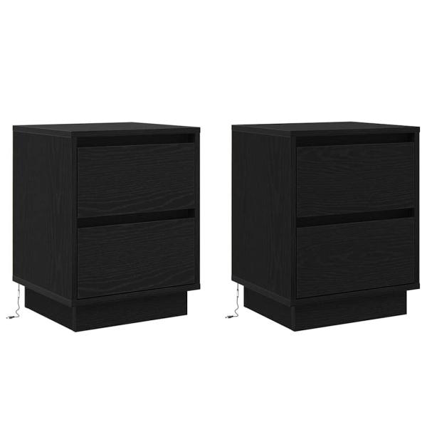 Nachttische mit LED-Lichtern 2 Stück Schwarz 39x34.5x50 cm
