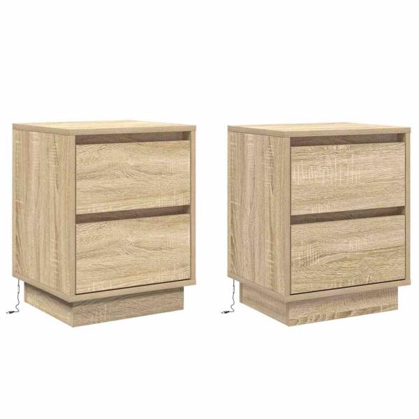 Nachttische mit LED-Lichtern 2 Stück Sonoma Eiche 39x34.5x50 cm