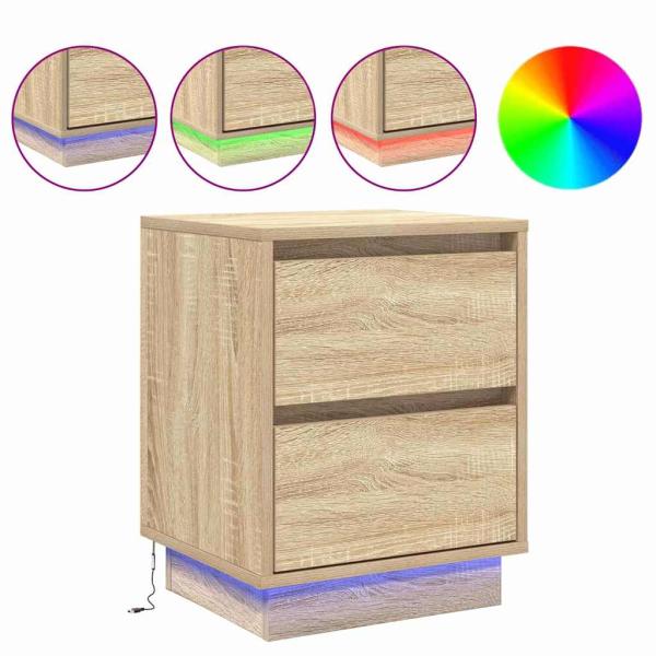 Nachttische mit LED-Lichtern 2 Stück Sonoma Eiche 39x34.5x50 cm