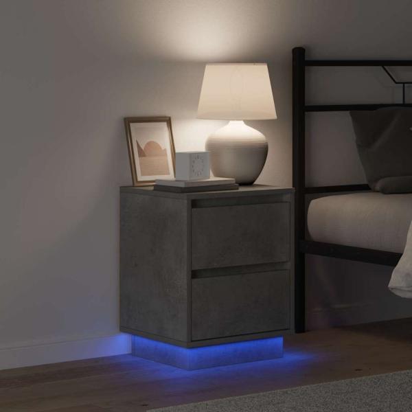 Nachttisch mit LED-Lichtern Beton Grau 39x34,5x50 cm