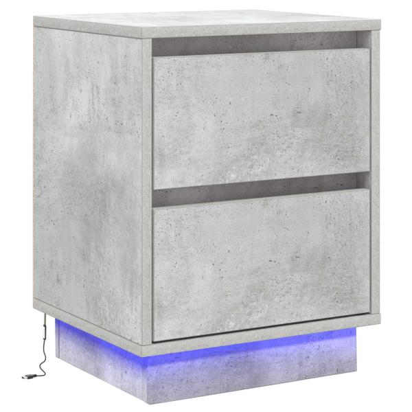 Nachttisch mit LED-Lichtern Beton Grau 39x34,5x50 cm