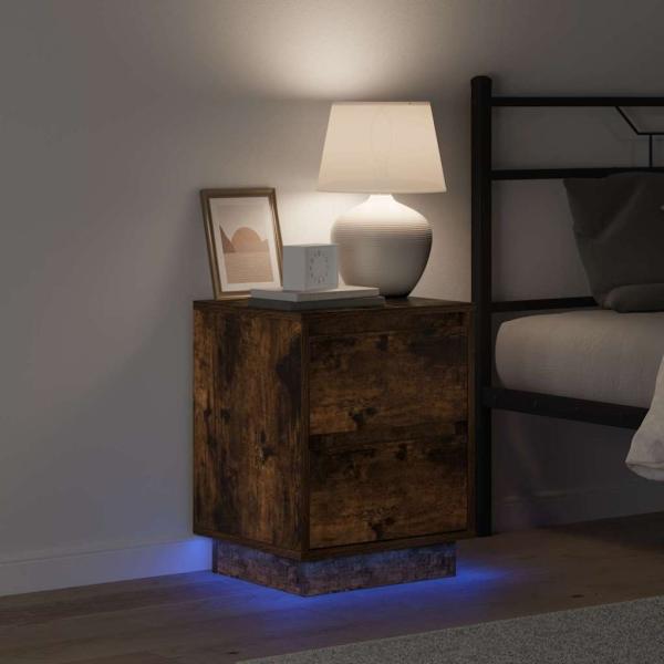 Nachttisch mit LED-Lichtern Geräucherte Eiche 39x34,5x50 cm