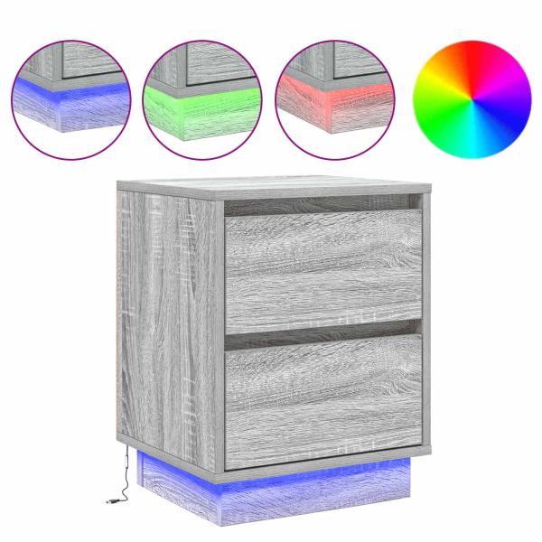 Nachttisch mit LED-Lichtern Grau Sonoma 39x34,5x50 cm