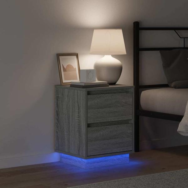 Nachttisch mit LED-Lichtern Grau Sonoma 39x34,5x50 cm