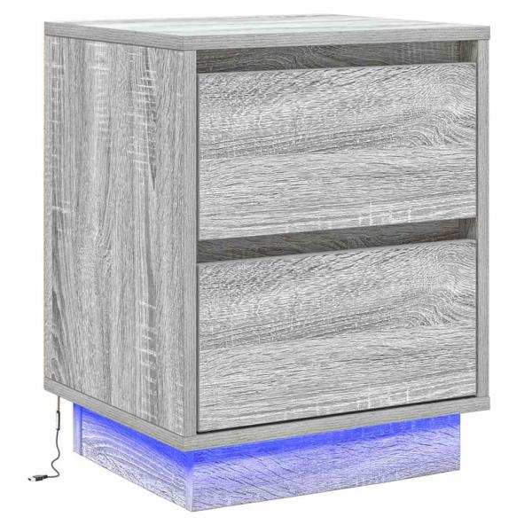 Nachttische mit LED Lichtern 2 Stk Grau Sonoma 39x34.5x50 cm