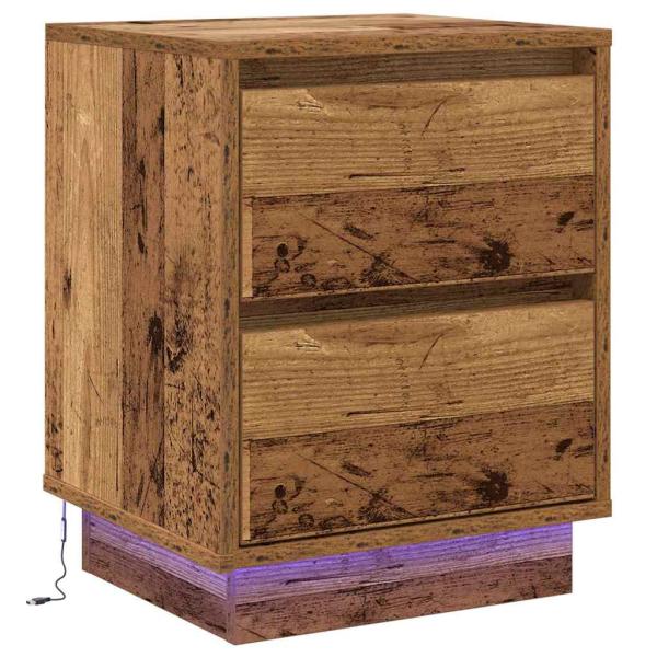 Nachttisch mit LED-Lichtern Altes Holz 39x34,5x50 cm