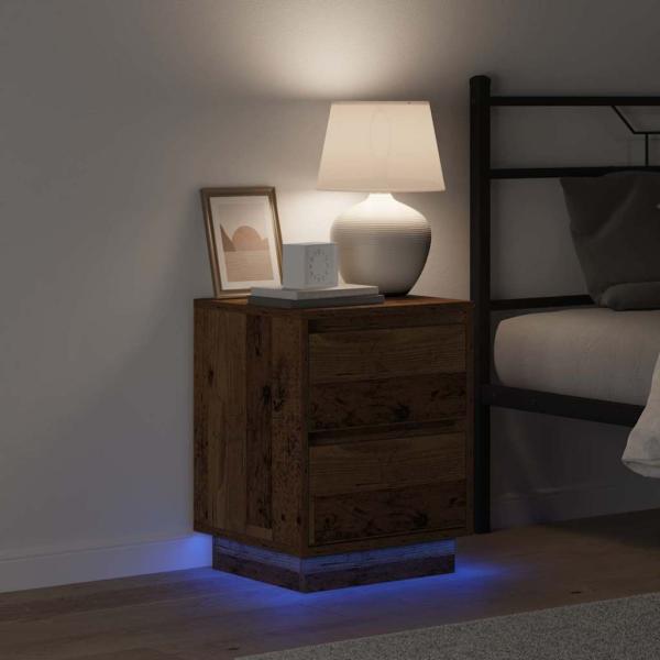 Nachttisch mit LED-Lichtern Altes Holz 39x34,5x50 cm