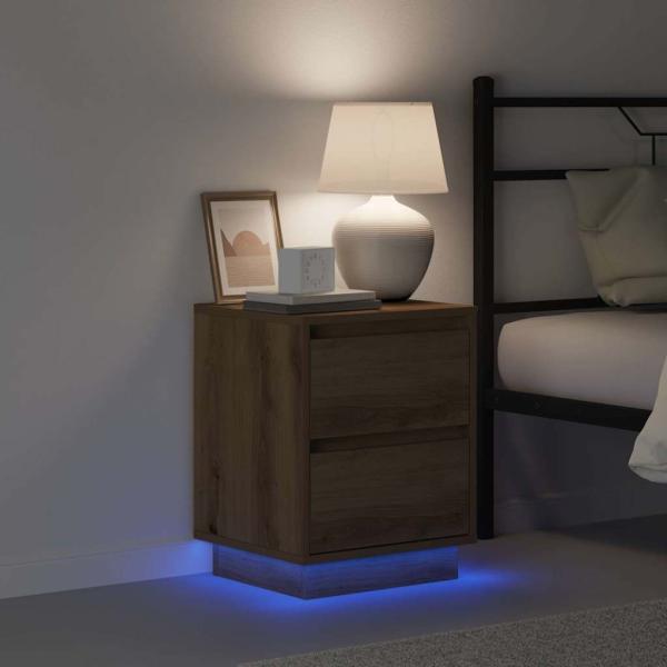Nachttische mit LED-Lichtern 2 Stück Eiche 39x34.5x50 cm